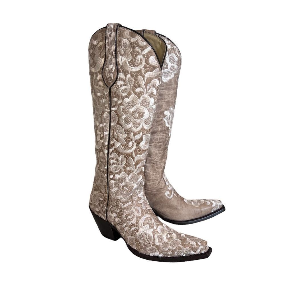 Corral Bone Tall Floral Lace Boots